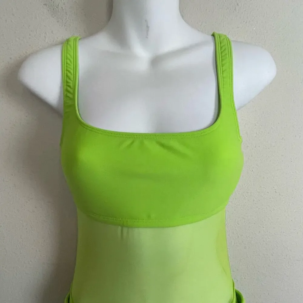 La Blanca by Rod Beattie Swimwear‎ Neon Green Mesh Middie Belt One Piece Size 8
